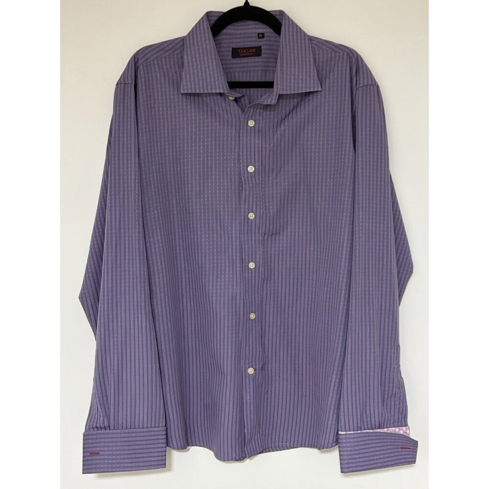 Takumi Japan Men’s XL Dress Shirt Contrast French Cuff Blue And Pink Textured